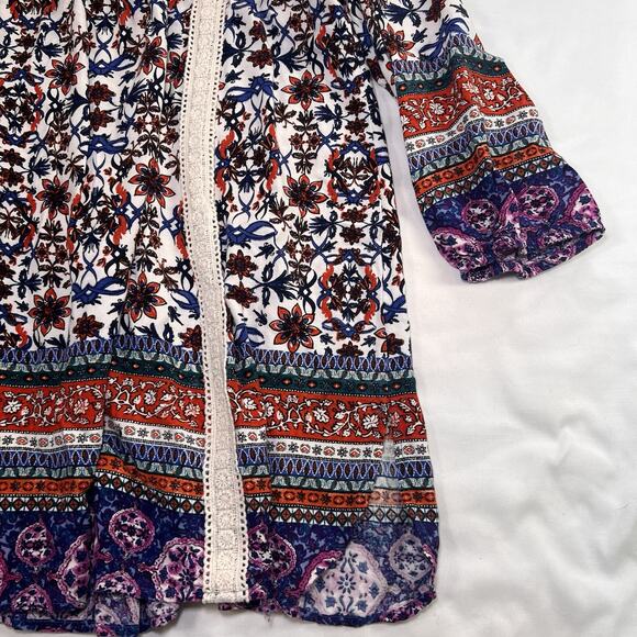 Ali Miles Shirt Size L Multicolor Floral Paisley Studded Boho Top Peasant Blouse - Picture 12 of 15